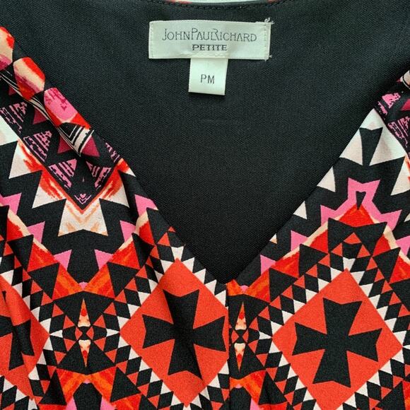 JohnPaulRichard Dress Petite Chevron Multicolored Cap Sleeve Casual Dress MP NEW - Picture 2 of 14